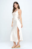 themeisles Satin Draped Halter Neck Dress