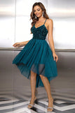 themeisles Sequin Spaghetti Strap High-Low Dress