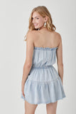 themeisles Raw Edge Detail Denim Tube Mini Dress