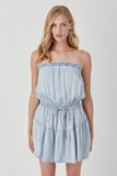 themeisles Raw Edge Detail Denim Tube Mini Dress