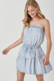 themeisles Raw Edge Detail Denim Tube Mini Dress