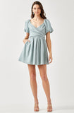themeisles Cross Wrap Front Puff Sleeve Dress