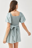 themeisles Cross Wrap Front Puff Sleeve Dress