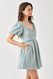 themeisles Cross Wrap Front Puff Sleeve Dress