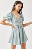 themeisles Cross Wrap Front Puff Sleeve Dress