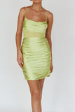 themeisles Satin Draped Cowl Front Ruched Cami Mini Bodycon Dress