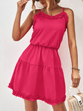 themeisles Solid Color Falbala Sleeveless Loose Spaghetti-Neck Mini Dresses