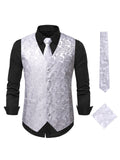 themeisles New Casual Fashion Solid Color Printing Sunflower Floral Undershirt Men's Embroidered V Collar Vest Loose Jacket Cardigan