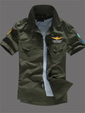 themeisles Air Force One Cotton Men's Short Sleeve Shirt Military Green Shirt Embroidered Shirt Men's Half Sleeve