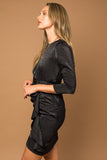 themeisles 3/4 Sleeve Ruffle Detail Satin Dress