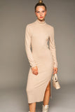 themeisles Long Sleeve Mock Neck Midi Dress