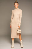 themeisles Long Sleeve Mock Neck Midi Dress