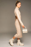 themeisles Long Sleeve Mock Neck Midi Dress