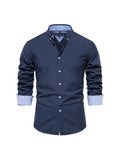 themeisles Slim Lapel Single-breasted Shirt Men's Casual Versatile Fashion Solid Color Colorblocking Long-sleeved Tops Men's Cardigan