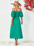 themeisles Off-Shoulder Balloon Sleeve Midi Dress