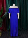 themeisles Wrap Pleated Solid Color Off-The-Shoulder Evening Dresses