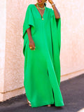 themeisles Batwing Sleeves Loose Solid Color Split-Side V-Neck Maxi Dresses