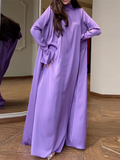 themeisles Solid Color Loose Long Sleeves High-neck Maxi Dresses