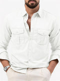 themeisles New Solid Color Men's Lapel Shirts with Multiple Pockets Casual Fashion Long-sleeved Tops for Men