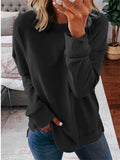 themeisles Women's Solid Color Women's Commuter Tops Loose Casual Splicing Round Neck Long Sleeve T-shirt S-5XL