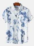 themeisles Men's Shirts Short-sleeved Men's Lapel Printed Shirt Men's Hawaii Shirts Casual and Comfortable Personality Wind Flower Shirt