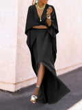 themeisles Batwing Sleeves Loose Solid Color Split-Side V-Neck Maxi Dresses