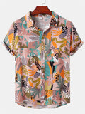 themeisles Spring and Summer New Men's Short-sleeved Loose Type Floral Print Shirt Beach Wind Vacation Style Hawaiian Shirt