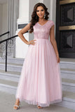 themeisles Sequin V-Neck Mesh Maxi Dress