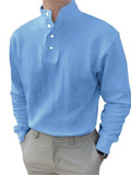 themeisles Loose Men's Solid Color Long-sleeved Shirt Plain Slit Spot Casual Shirt White Black Blue S-5XL