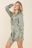 themeisles Satin collared wrap mini dress