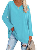 themeisles Ladies T-shirt New Multi-color Loose Drop Shoulder Sleeve V-neck Solid Color Women's Tops