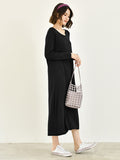 themeisles Simple Long Sleeves Loose Solid Color Round-Neck Midi Dresses