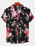 themeisles Spring and Summer New Men's Short-sleeved Loose Type Floral Print Shirt Beach Wind Vacation Style Hawaiian Shirt