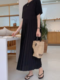 themeisles Urban Ruffled Split-Joint High Waisted Short Sleeves Midi Dress