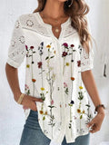 themeisles Summer New Personalized Street Fashion Double-breasted Lapel Short-sleeved Shirt Ladies Casual Commuter Wind Blouse