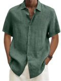themeisles Men's Shirt Linen Shirt Casual Shirt Summer Shirt Beach Shirt Button Down Shirt Black White Blue Short Sleeve Plain Lapel Summer Casual Daily Clothing Apparel