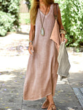themeisles Solid Color Stylish Slim Dress Linen