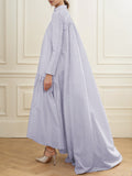 themeisles Solid Color Falbala Long Sleeves High-low Half Turtleneck Maxi Dresses