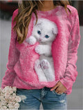 themeisles Spring and Summer Animals Loose Print Long Sleeve Round Neck Sweater White Blue Green Pink