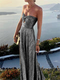 themeisles Spring and Summer New Sexy Wrap Hot Gold Party Temperament Elegant Dress Collarless Casual Swing Long Dress Celebrity Wind Dress