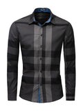 themeisles Large Size New Fashion Urban Men's Cotton Long-sleeved Shirt Patchwork Color Plaid Loose Type Lapel Shirt