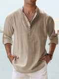 themeisles Men's Linen Shirt Casual Shirt Beach Shirt Henley Shirt Black White Pink Long Sleeve Plain Henley Spring & Summer Hawaiian Holiday Clothing Apparel