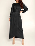 themeisles Zipper Tied Waist Solid Color High-Waisted Wrap Round-neck Maxi Dresses