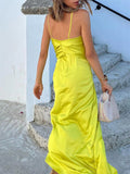themeisles Sexy Dress Silky Fabric New Deep V Dress Open Backless Halter Dress Female