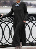 themeisles Women‘s Sweatshirt Dress Winter Dress Long Dress Maxi Dress Black Purple Army Green Light gray Dark Gray Red Long Sleeve Ruffle Pocket Winter Fall Turtleneck Stylish Casual Modern Fall Dress S M L XL