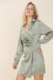 themeisles Satin collared wrap mini dress