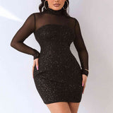 themeisles Sequin Mock Neck Mesh Dress