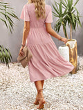 themeisles Solid Color Elastics Short Sleeves Loose Round-neck Midi Dresses