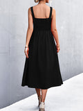 themeisles Split-Joint Solid Color Pleated Sleeveless High Waisted U-Neck Midi Dresses