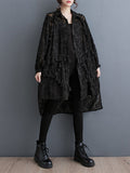 themeisles Tasseled Split-side Split-Joint Solid Color Flower Print Buttoned Loose Long Sleeves Lapel Midi Dresses